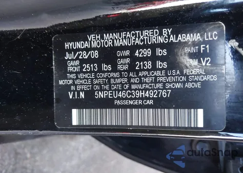 2009 Hyundai Sonata Limited from USA, damaged, VIN 5NPEU46C39H492767